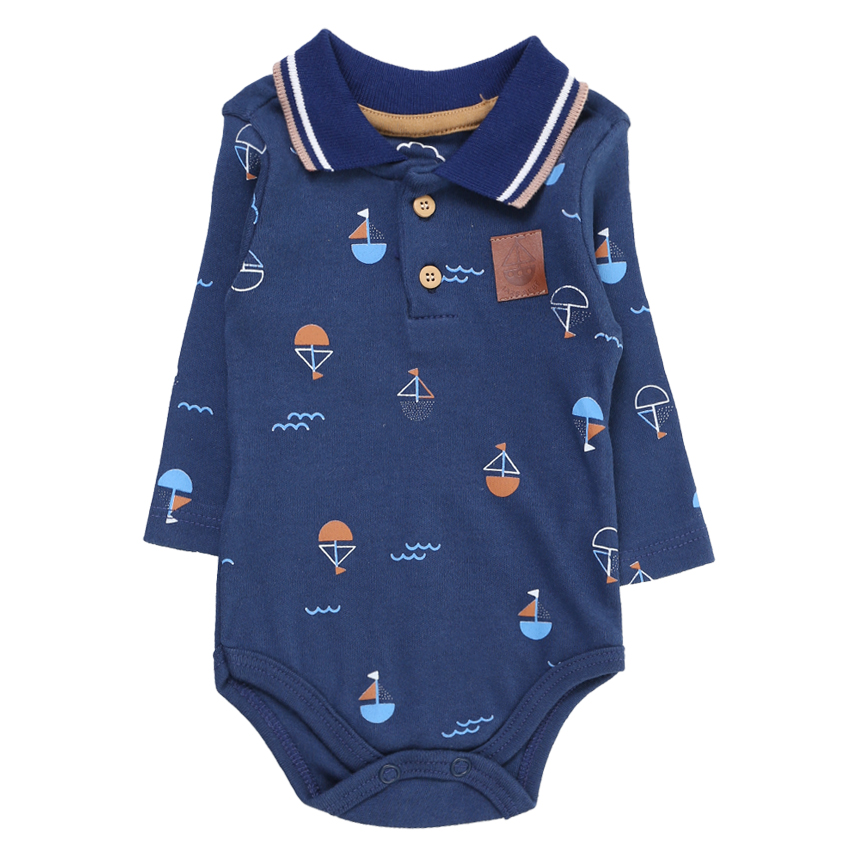 Conjunto Bebê Iaze Body Gola Polo Estampa Barcos e Calça Conjunto Bebê Iaze Body Gola Polo Estampa Barcos e Calça