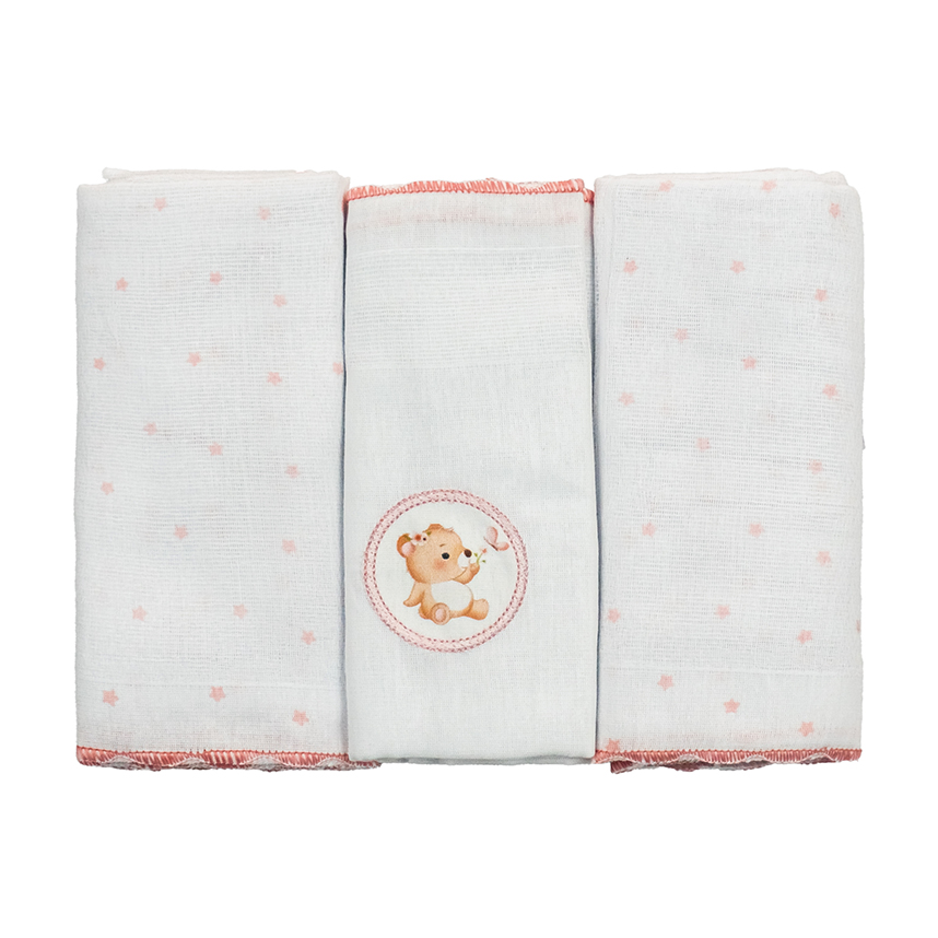 Fralda Luxo Bublim Sonhos Liso Com Bordado Ursa 3 Peças