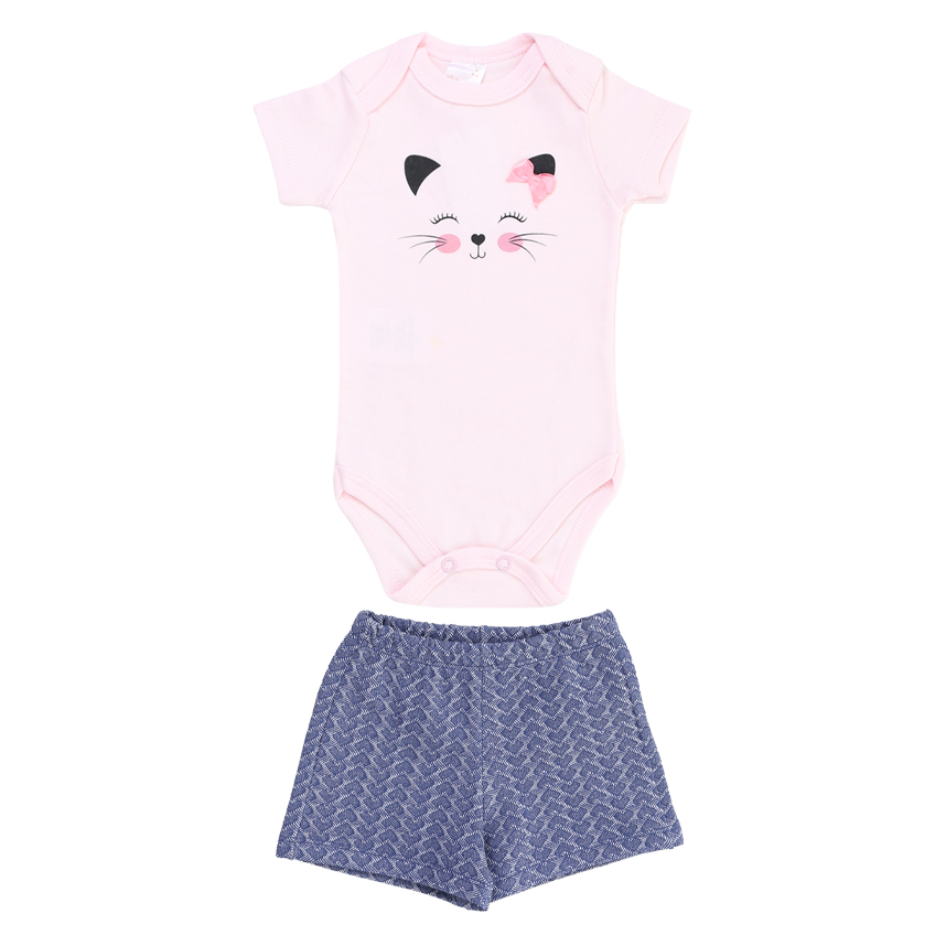 Conjunto Bebê Mini Moon Body E Short Gata Laço Conjunto Bebê Mini Moon Body E Short Gata Laço