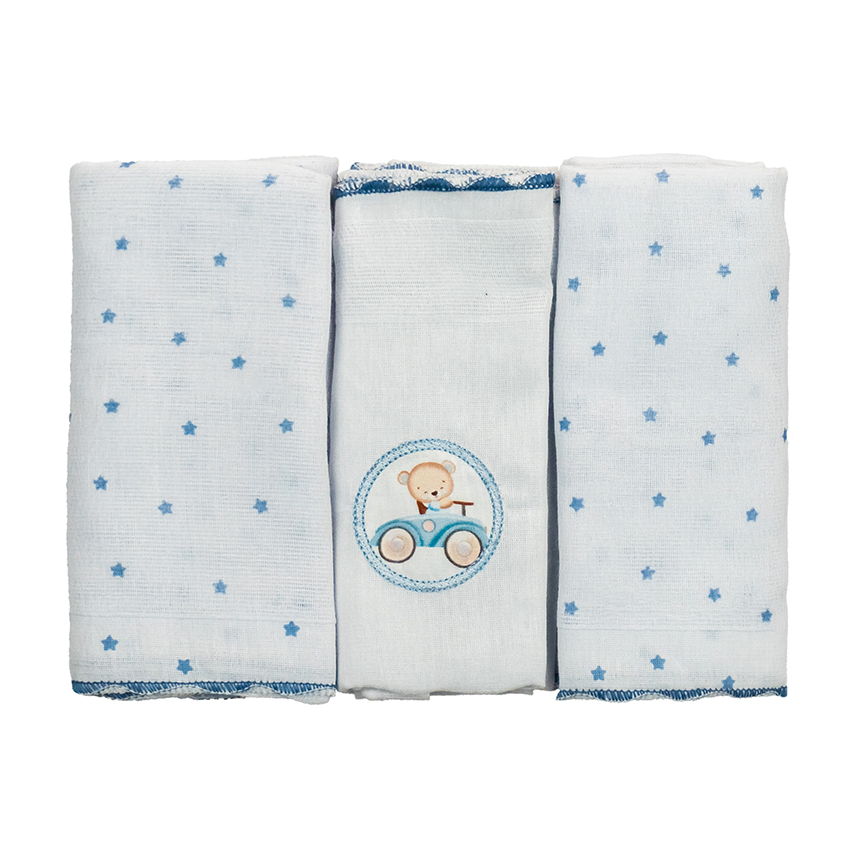 Fralda Luxo Bublim Sonhos Liso Com Bordado Urso 3 Peças