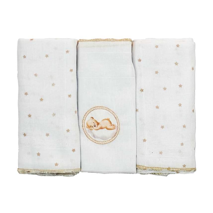 Fralda Luxo Bublim Sonhos Liso Com Bordado Urso 3 Peças