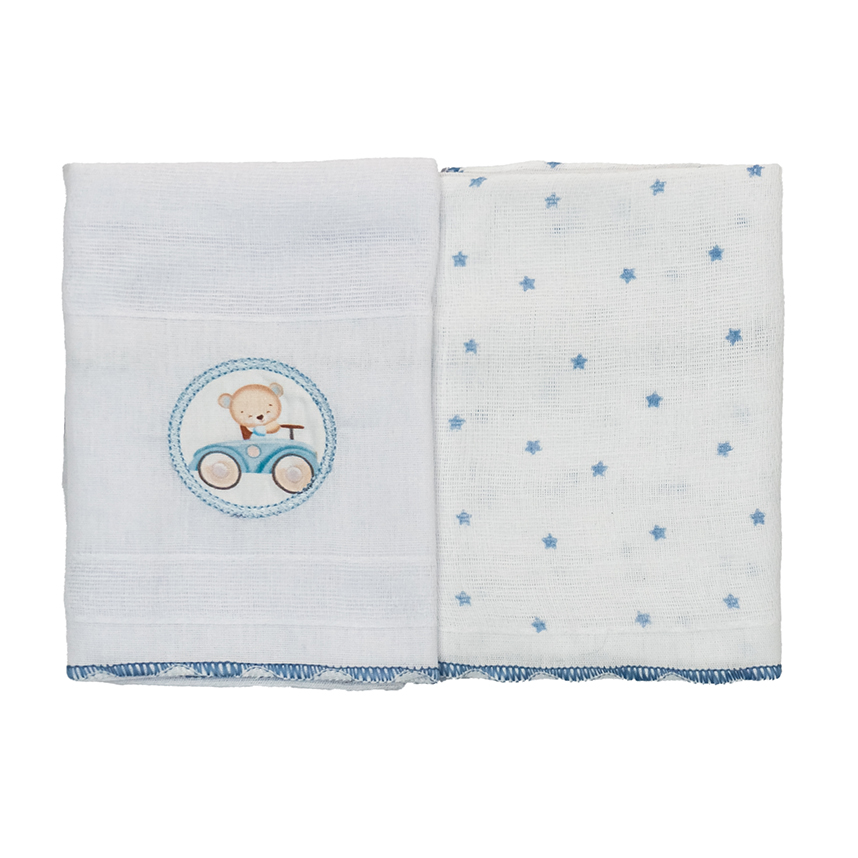 Pano De Boca Bublim Sonhos Estampa Ursinho Carrinho 2 Peças