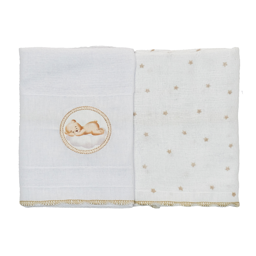 Pano De Boca Bublim Sonhos Estampa Ursinho Nuvem 2 Peças