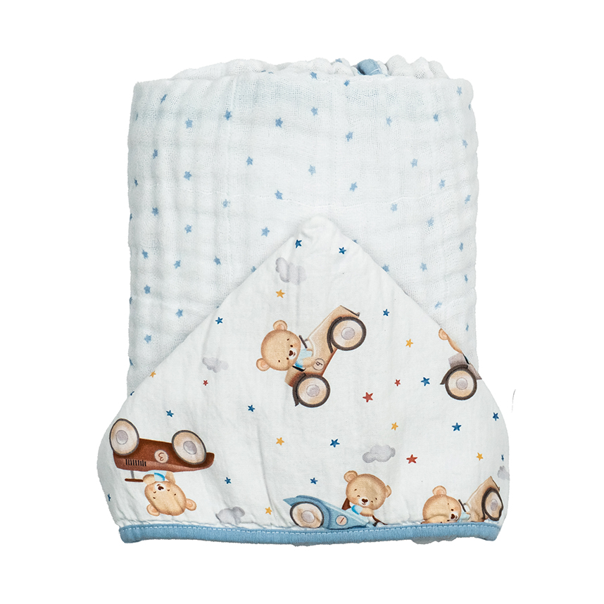 Toalha Soft Bublim Sonhos com Capuz Estampa Urso Carrinho