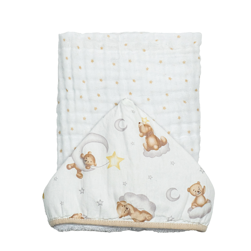 Toalha Soft Bublim Sonhos com Capuz Estampa Urso Nuvem