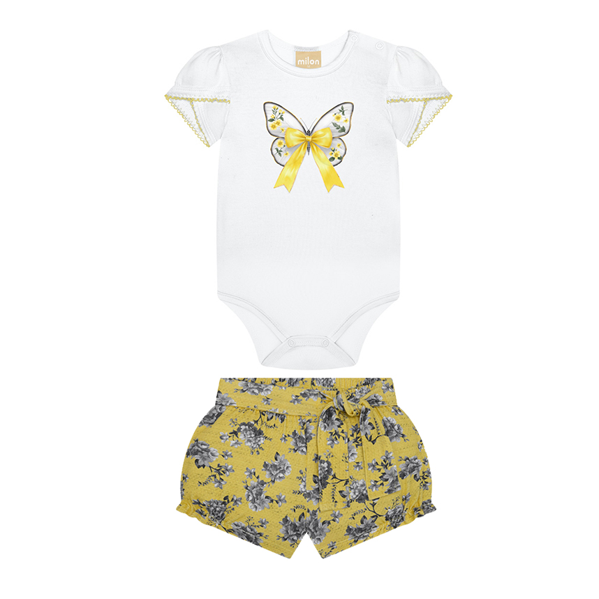 Conjunto Bebê Milon Body E Short Cotton Estampa Borboleta