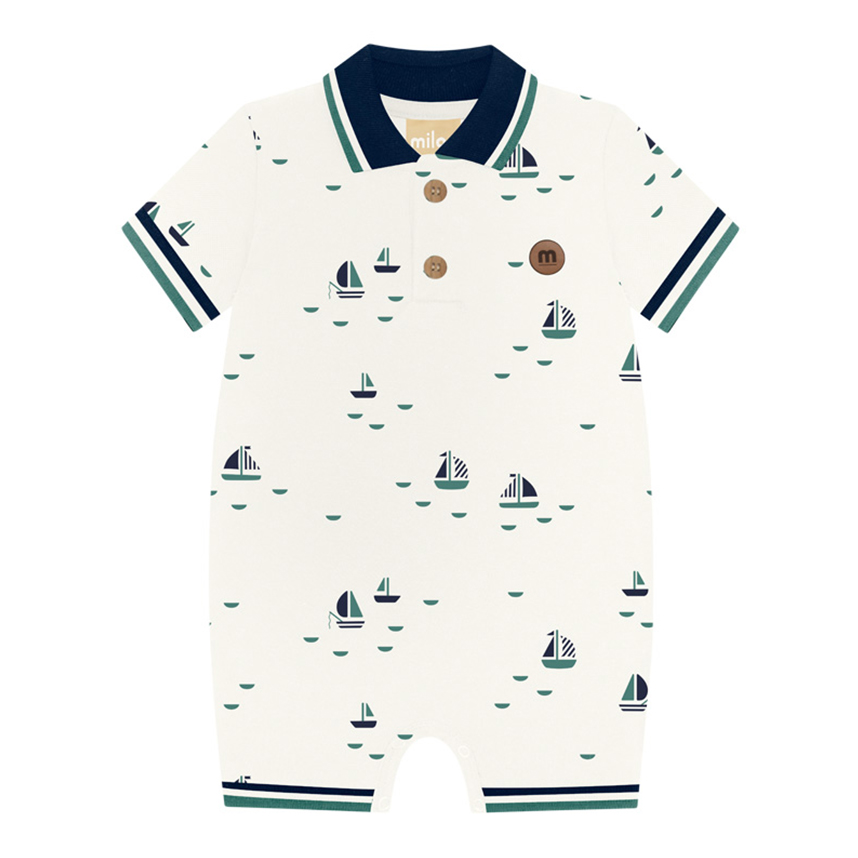 Macaquinho Bebê Milon Em Piquet Estampa Barcos