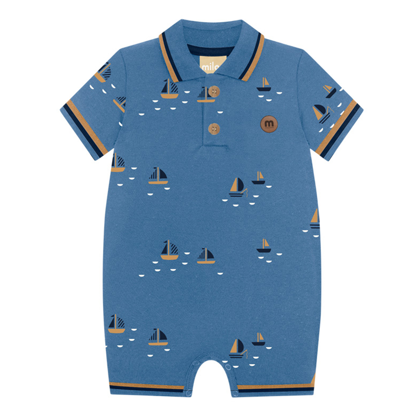 Macaquinho Bebê Milon Em Piquet Estampa Barcos