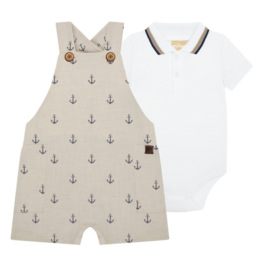 Macacão Bebê Milon com Body Estampa Âncora 2 Peças