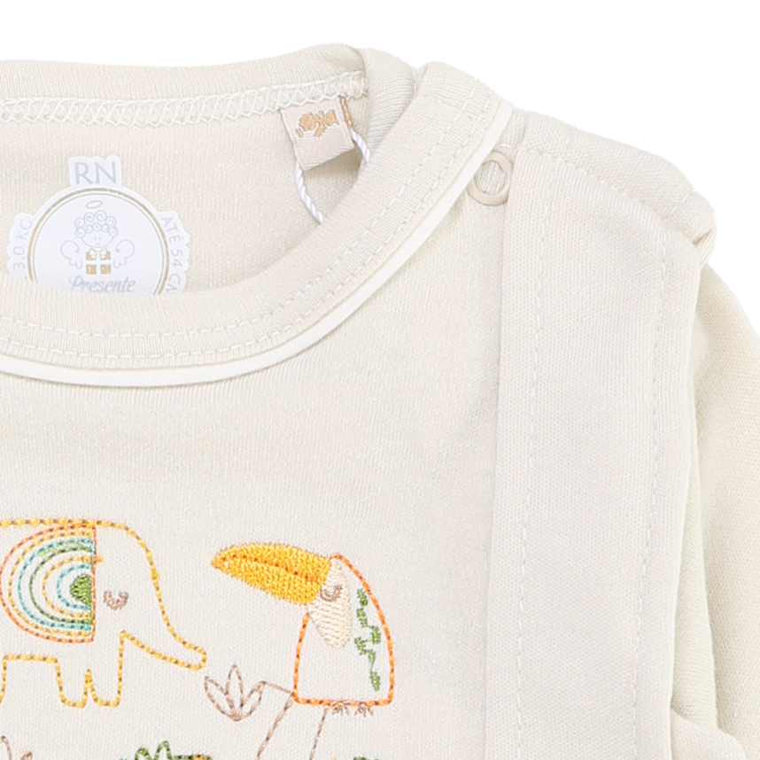 Macacão Bebê Presente De Anjo Suedine Bordado Safari