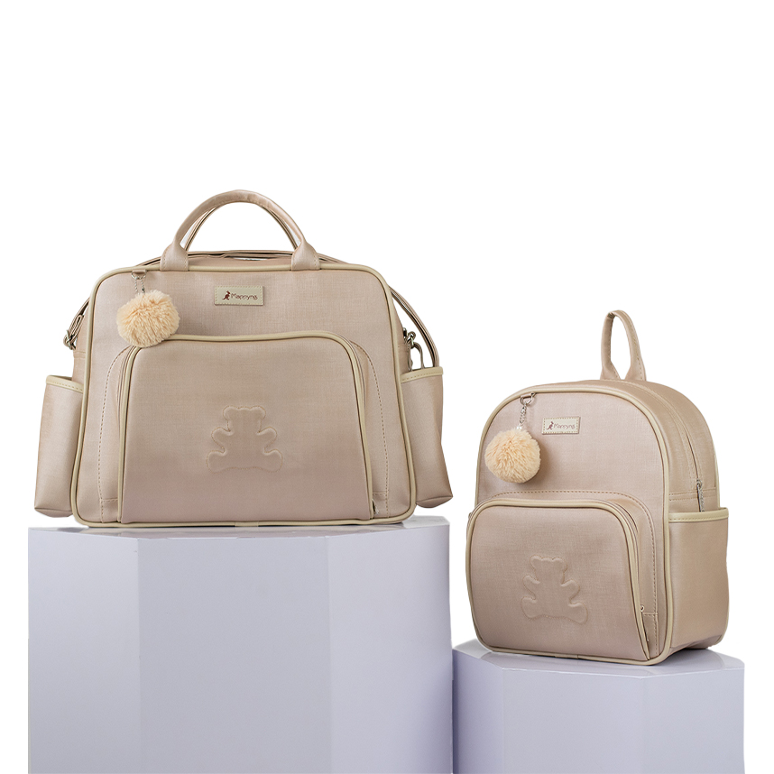 Mochila Mappyng Bordado Urso E Pompom 2 Peças