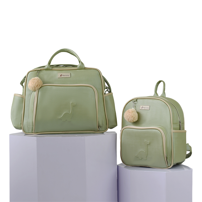 Mochila Mappyng Bordado Dino E Pompom 2 Peças