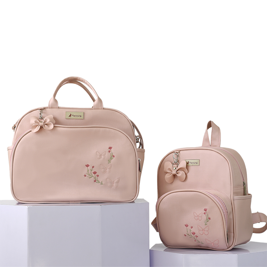 Mochila Mappyng Bordado Borboleta E Laço 2 Peças
