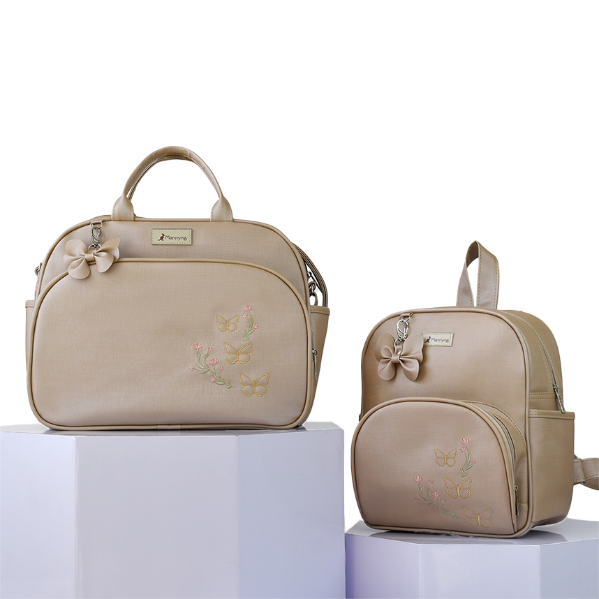 Mochila Mappyng Bordado Borboleta E Laço 2 Peças
