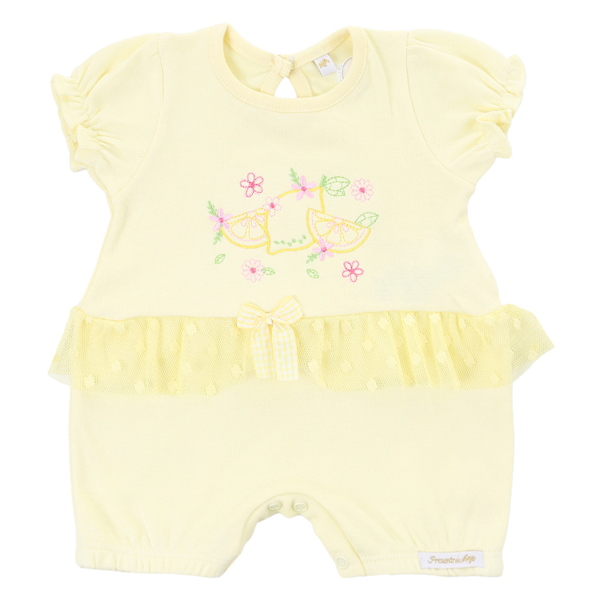 Macacão Curto Presente De Anjo Suedine Bordado Floral