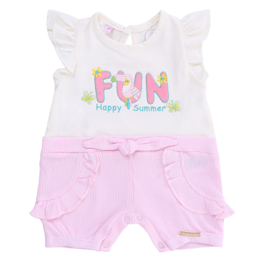 Macacão Curto Presente de Anjo Estampado Com Babados