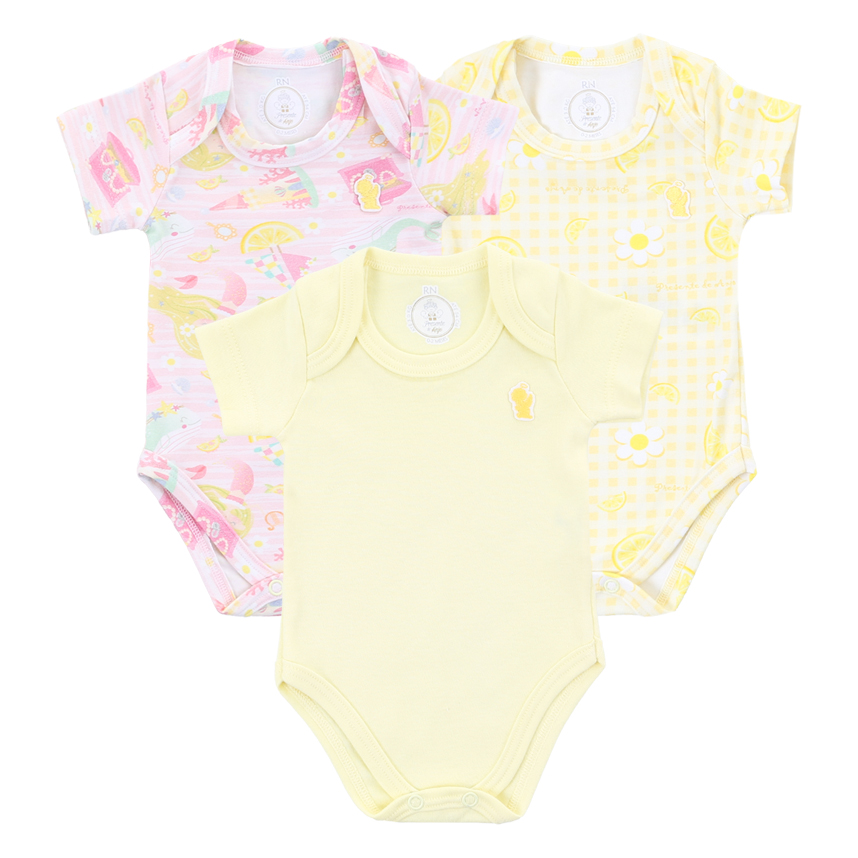 Body Bebê Presente De Anjo Estampado Cítrico 3 Peças