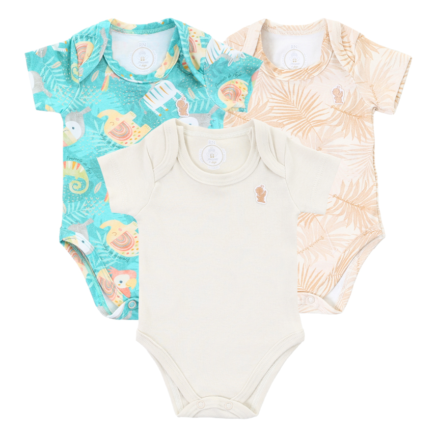 Body Bebê Presente De Anjo Estampa Safari 3 Peças
