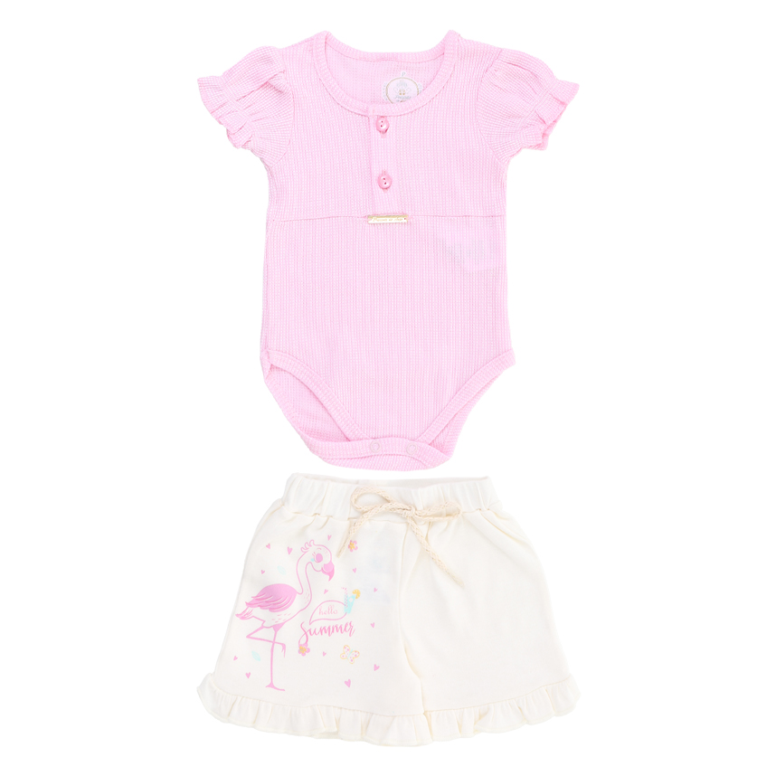 Conjunto Presente De Anjo Body E Short Estampa Flamingo Conjunto Presente De Anjo Body E Short Estampa Flamingo