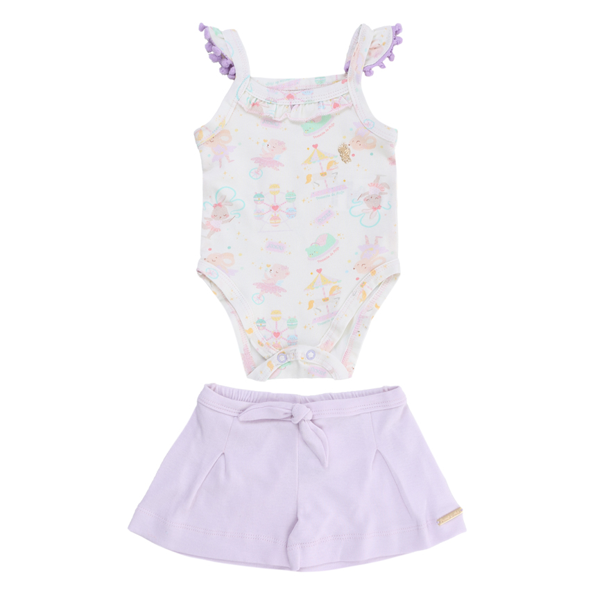 Conjunto Cotton Presente De Anjo Body E Short Estampa Circo