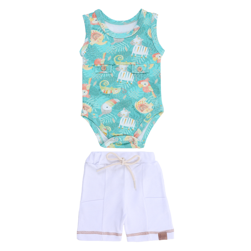 Conjunto Presente De Anjo Body E Bermuda Estampa Safari