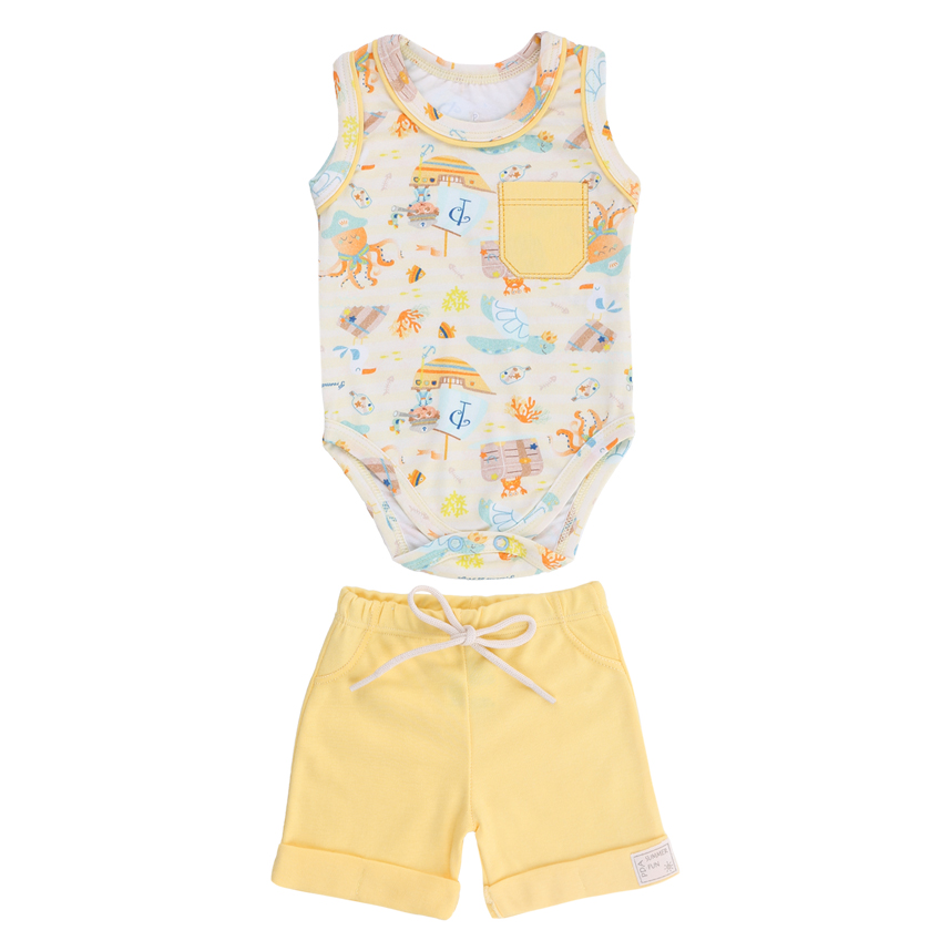 Conjunto Presente De Anjo Body E Bermuda Estampa Mares