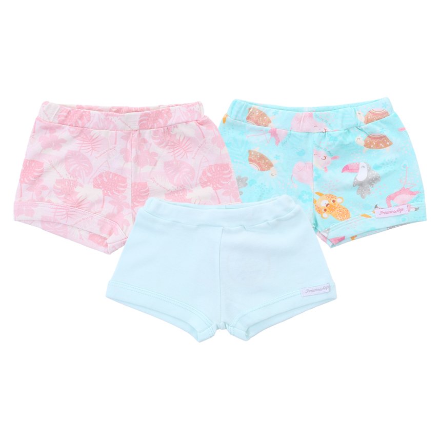 Kit Short Cotton Presente De Anjo Tema Tropical 3 Peças Kit Short Cotton Presente De Anjo Tema Tropical 3 Peças