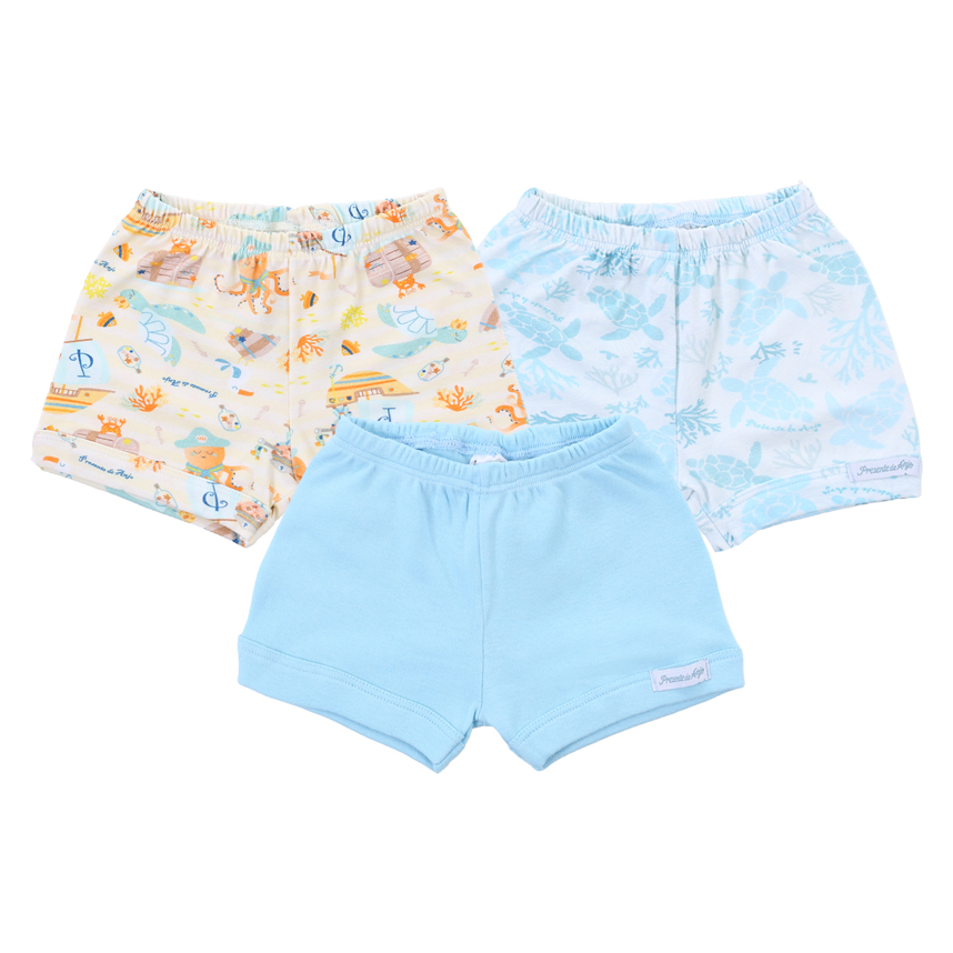 Kit Short Cotton Presente De Anjo Tema Mares 3 Peças Kit Short Cotton Presente De Anjo Tema Mares 3 Peças