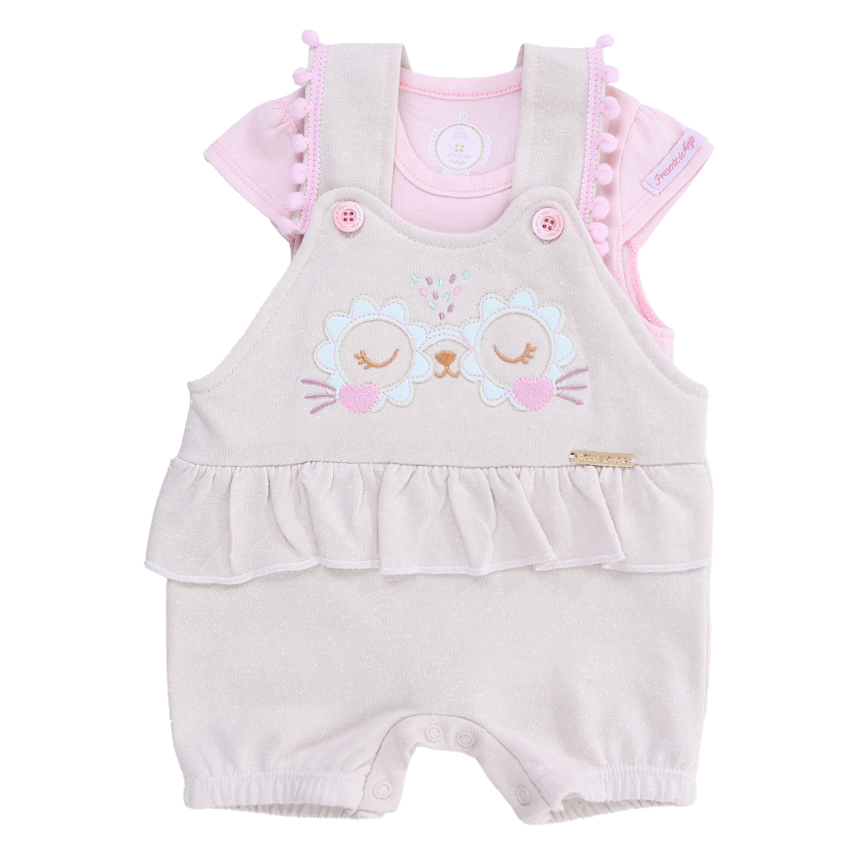 Macacão Curto Com Blusa Presente De Anjo Bordado Coelha