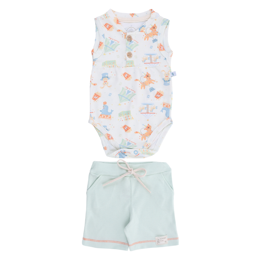 Conjunto Presente De Anjo Body E Bermuda Estampa Circo