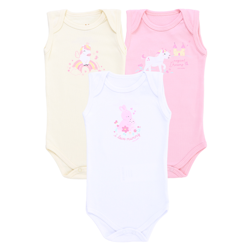 Kit Body Bebê Kiko Baby Regata Coelho Unicórnio 3 Peças