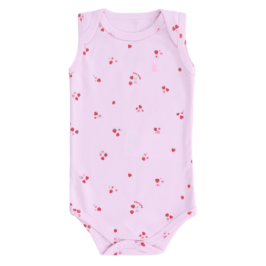 Kit Body Kiko Baby Manga Regata Estampa Morangos 3 Peças