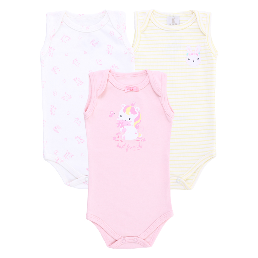 Kit Body Kiko Baby Manga Regata Coelho Unicórnio 3 Peças