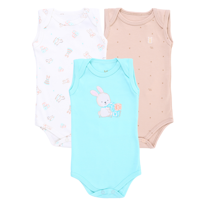 Body Kiko Baby Regata Estampa Coelho 3 Peças Body Kiko Baby Regata Estampa Coelho 3 Peças
