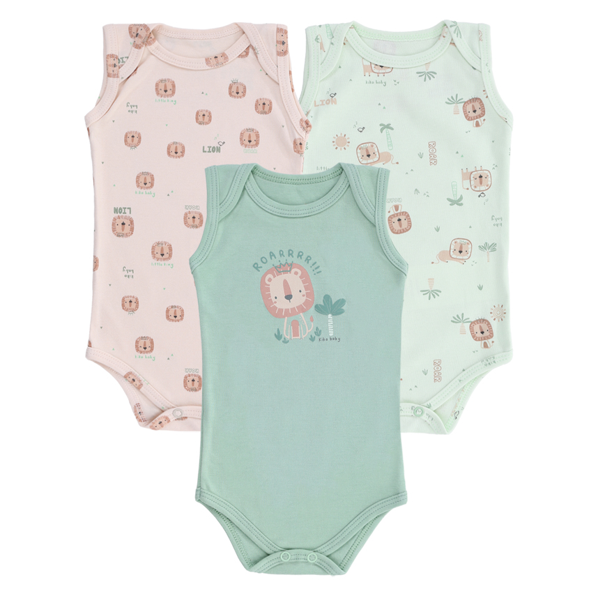 Kit Body Regata Kiko Baby Suedine Estampa Leão 3 Peças Kit Body Regata Kiko Baby Suedine Estampa Leão 3 Peças