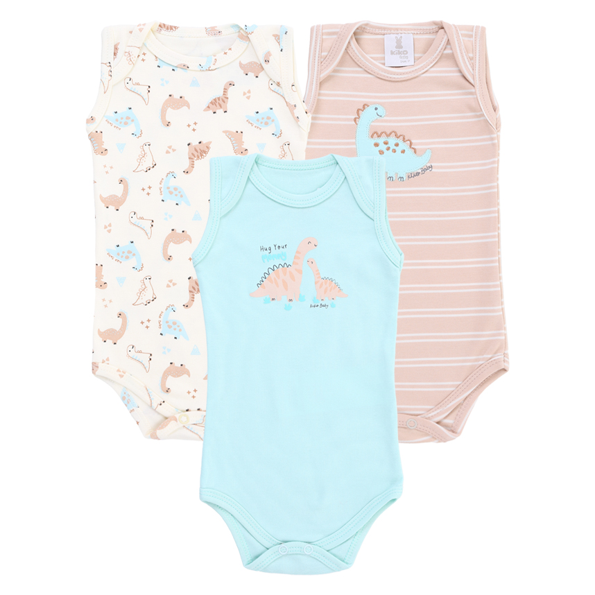 Body Kiko Baby Regata Estampa Dinossauro 3 Peças Body Kiko Baby Regata Estampa Dinossauro 3 Peças