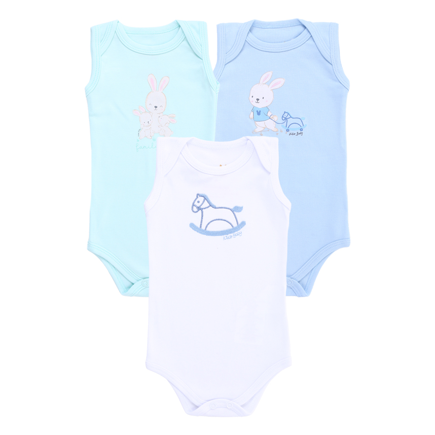 Body Kiko Baby Regata Estampa Coelho 3 Peças Body Kiko Baby Regata Estampa Coelho 3 Peças