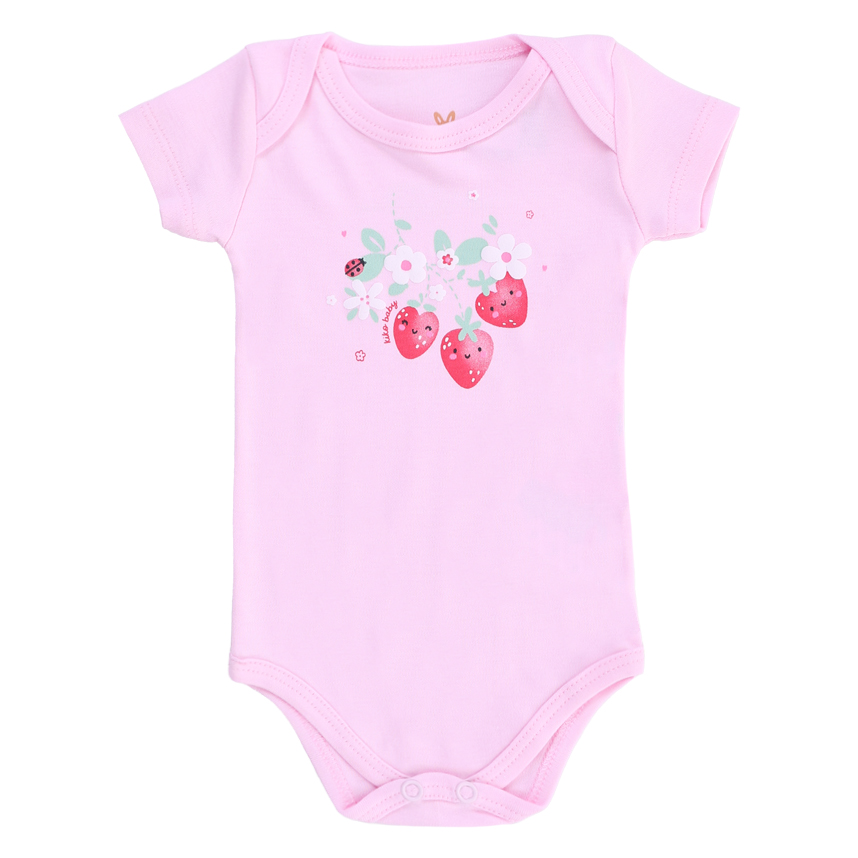 Kit Body Kiko Baby Manga Curta Estampa Morangos 3 Peças
