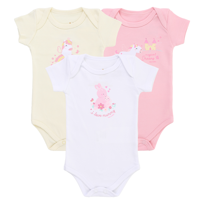 Kit Body Kiko Baby Manga Curta Coelho Unicórnio 3 Peças