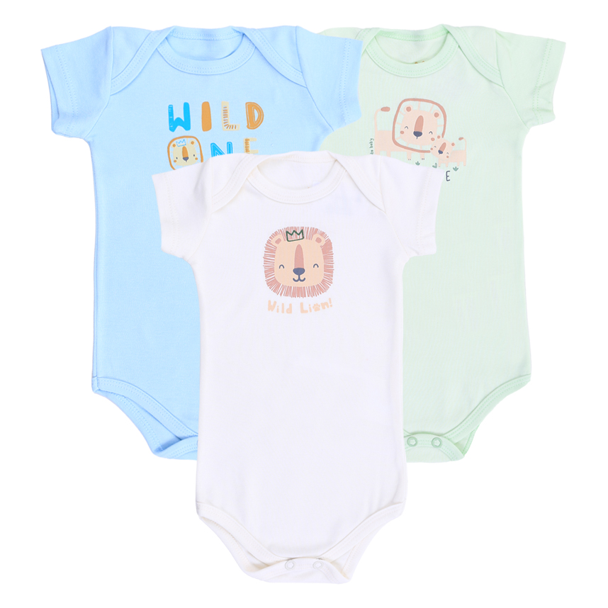 Kit Body Regata Kiko Baby Suedine Estampa Leão 3 Peças