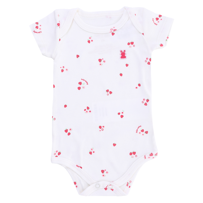 Kit Body Kiko Baby Manga Curta Estampa Morangos 3 Peças