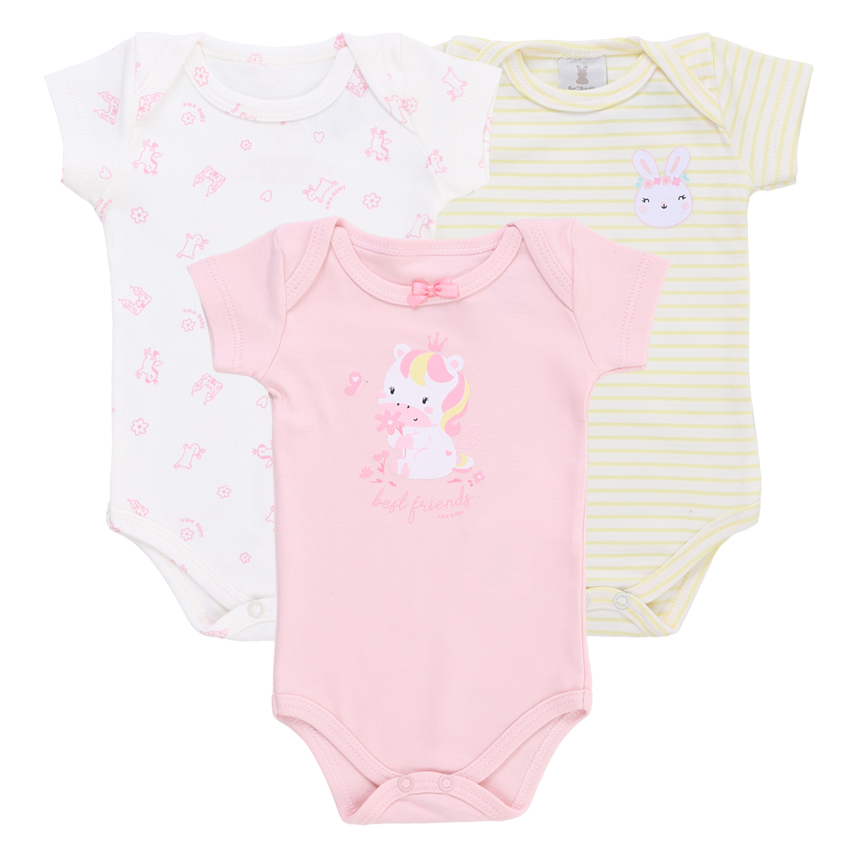 Kit Body Kiko Baby Manga Curta Coelho Unicórnio 3 Peças