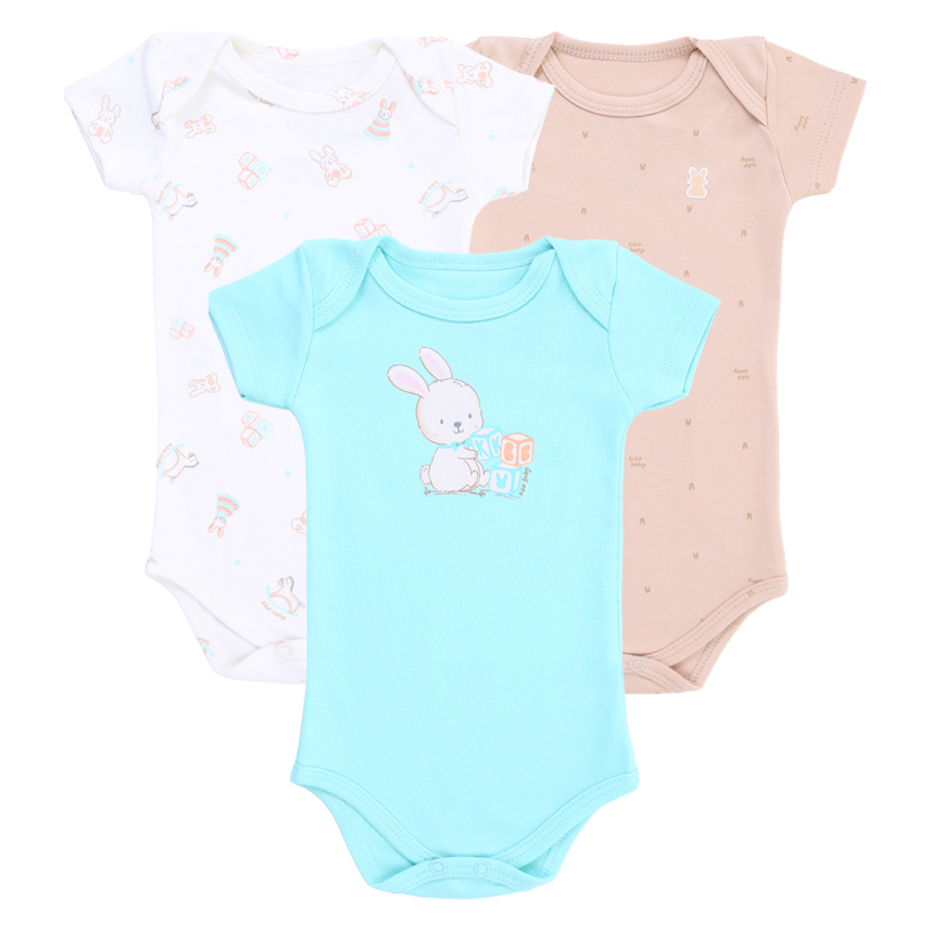 Body Kiko Baby Manga Curta Estampa Coelho 3 Peças Body Kiko Baby Manga Curta Estampa Coelho 3 Peças