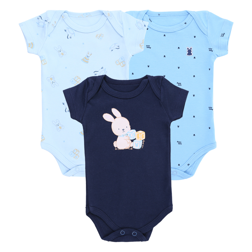 Body Kiko Baby Manga Curta Estampa Coelho 3 Peças Body Kiko Baby Manga Curta Estampa Coelho 3 Peças