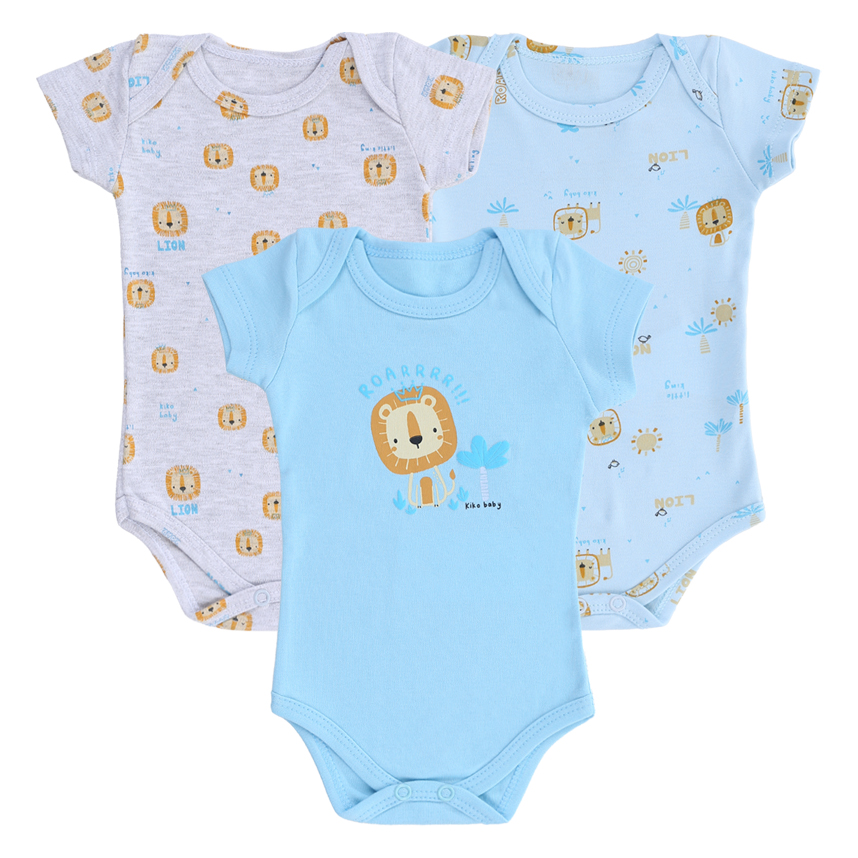 Kit Body Kiko Baby Manga Curta Estampa Leão 3 Peças Kit Body Kiko Baby Manga Curta Estampa Leão 3 Peças