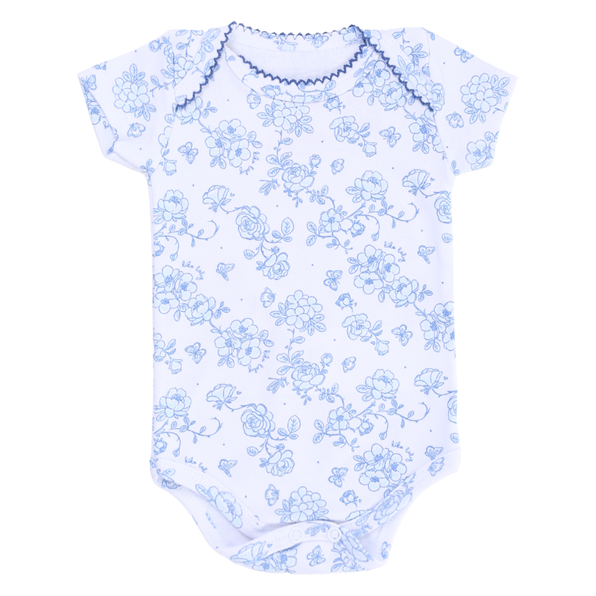 Body Kiko Baby Manga Curta Suedine Estampa Flores 3 Peças