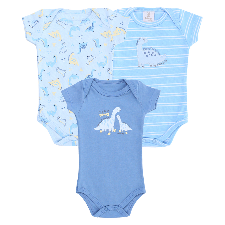 Body Kiko Baby Manga Curta Estampa Dinossauro 3 Peças