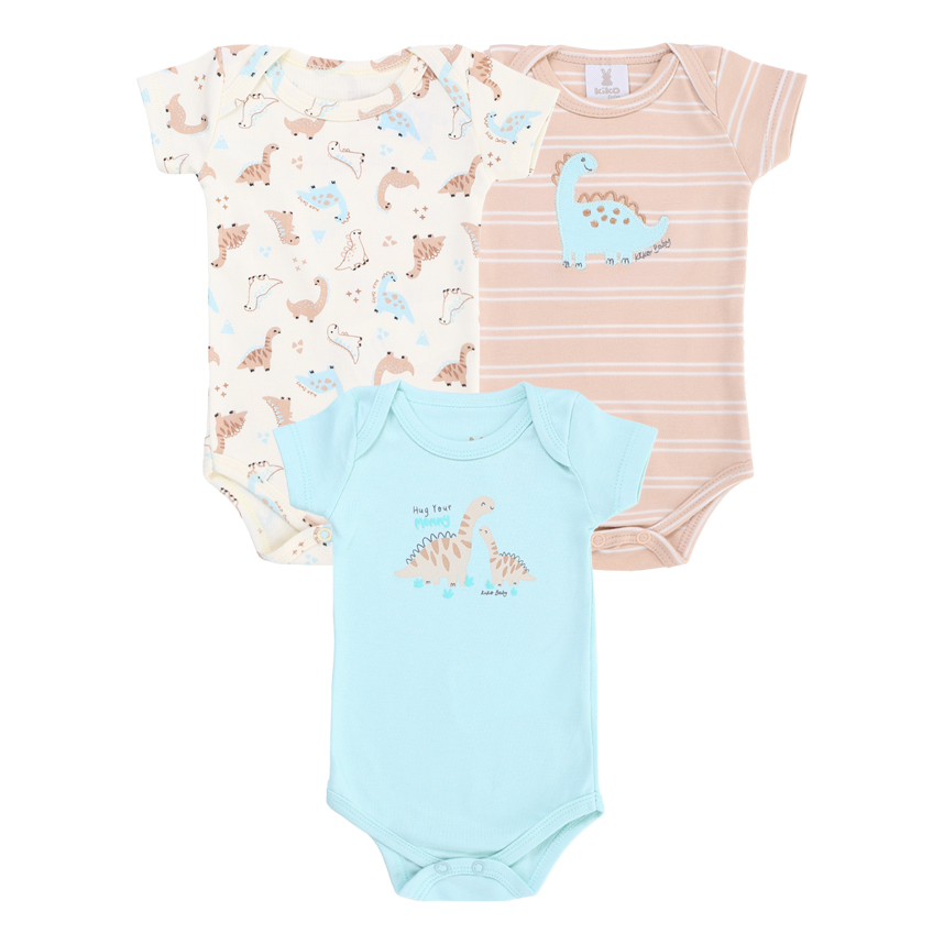 Body Kiko Baby Manga Curta Estampa Dinossauro 3 Peças Body Kiko Baby Manga Curta Estampa Dinossauro 3 Peças
