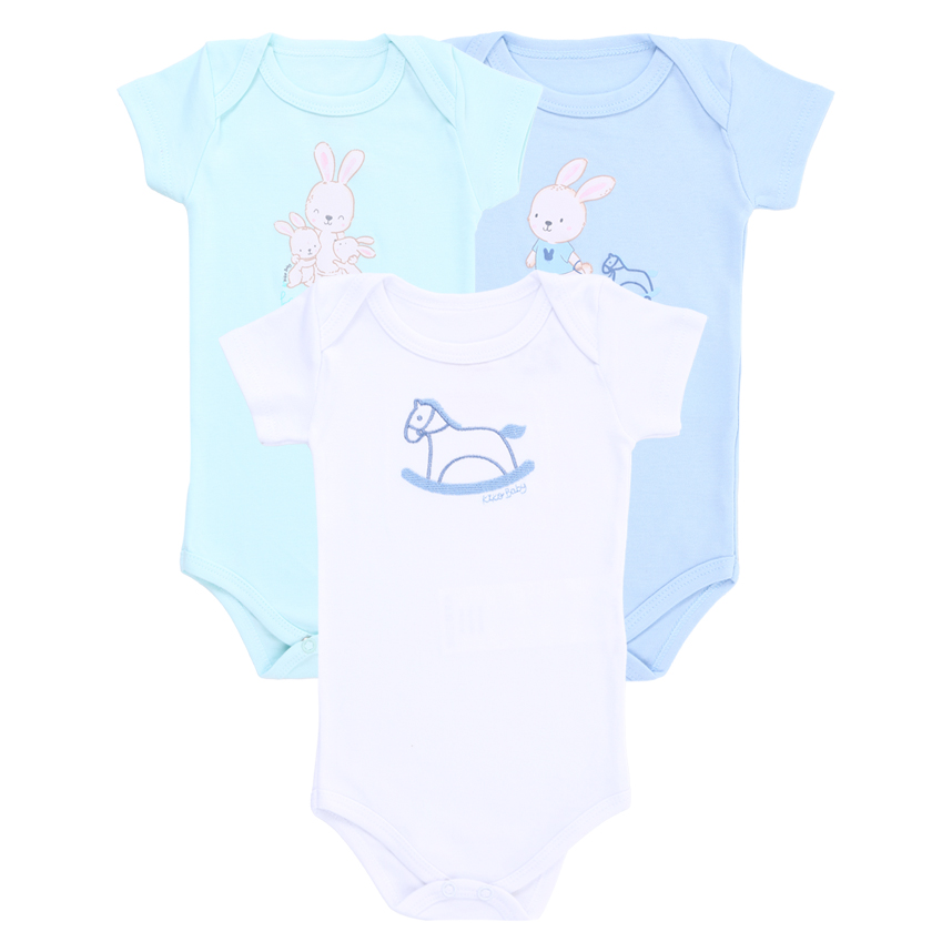 Body Kiko Baby Manga Curta Estampa Coelho 3 Peças Body Kiko Baby Manga Curta Estampa Coelho 3 Peças