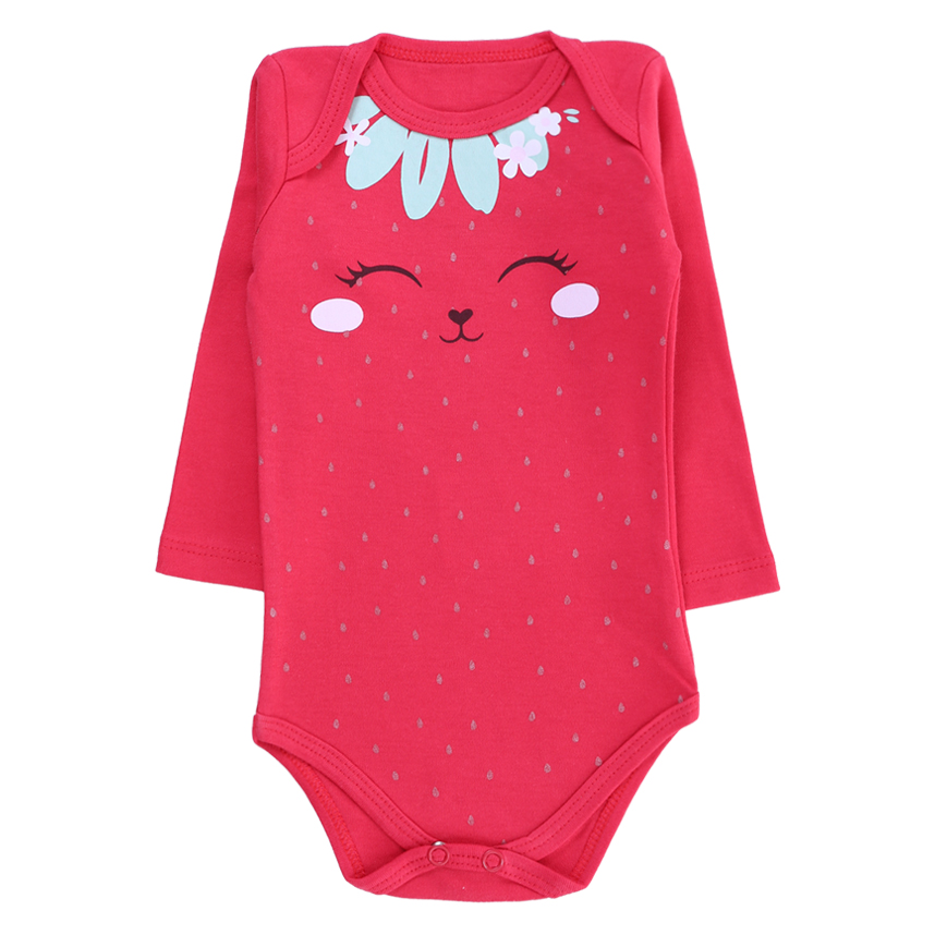 Kit Body Kiko Baby Manga Longa Estampa Morangos 3 Peças